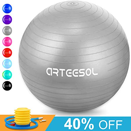 arteesol Exercise Yoga Ball, Extra Thick Stability Balance Ball (45-75cm), Professional Grade Anti Burst&Slip Resistant Balance, Fitness&Physical Therapy, Birthing Ball with Air Pump