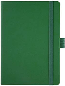 TDP Journal Notebook, Lined/Ruled, A5, Vegan Leather Hardcover, 120gsm, 183 Numbered Pages, Pen Holder, Back Pocket - Forever Green