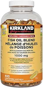 Kirkland Signature 100% Wild Fish Oil Blend with Alaskan Salmon Oil, 1000mg, 400 Softgels (Imported from Canada)