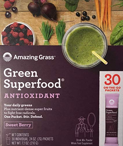 Amazing Grass Green Superfood Antioxidant Organic Powder with Wheat Grass, Elderberry, and Greens, Flavor: Sweet Berry, Box of 30 Individual Serving