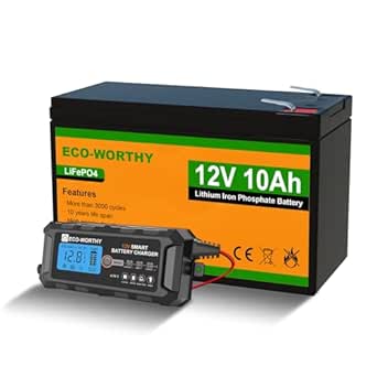 ECO-WORTHY 12V 10Ah Lithium LiFePO4 Deep Cycle Battery with 5Amp 12V Automatic Smart Battery Charger