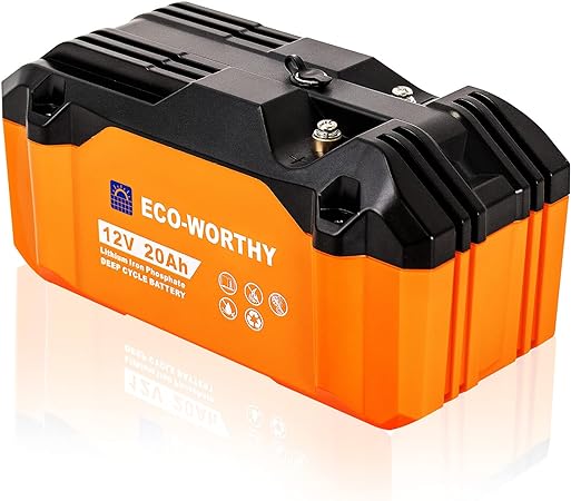 ECO-WORTHY Portable 12V Lithium Battery, 20Ah LiFePO4 Deep Cycle Rechargeable Battery, Built-in BMS, 4000  Cycles,Perfect for Outdoor Camping Fishing RV Marine Trolling Motor Fishfinder