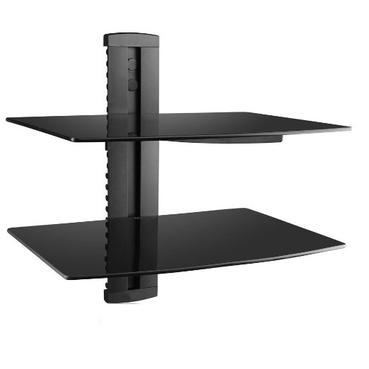 Yopih Floating Shelf with Strengthened Tempered Glass for DVD Players/Cable Boxes/Games Consoles/TV Accessories, 2 Shelf, Black