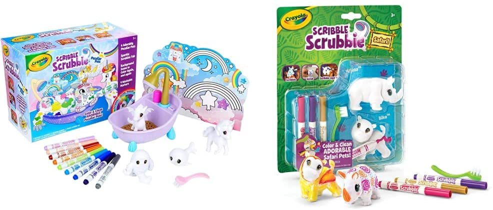 Crayola Scribble Scrubbie, Peculiar Pets, Gifts for Girls & Boys, Kids Toys, Ages 3, 4, 5, 6 & Scribble Scrubbie Pets, Rhino & Hippo, Kids Toys, Gift for Girls & Boys, Age 3, 4, 5, 6