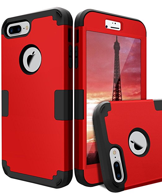 iPhone 7 Plus Case , TOPSKY Three Layer Shockproof Heavy Duty High Impact Resistant Hybrid Protective Cover Case For iPhone 7 Plus , Red Black