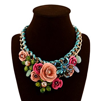 JewelryLove Women's Rose Acrylic Crystal Flower Choker Statement Necklaces Pendants Collier Femme (Multi)