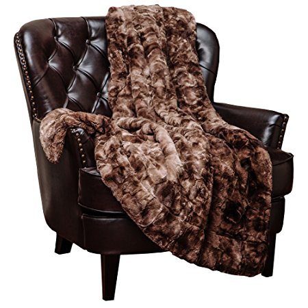 Chanasya Super Soft Fuzzy Fur Faux Fur Cozy Warm Fluffy Beautiful Color Variatiion Print Plush Sherpa Chocklate Fur Bed Blanket - Coffee Brown Waivy Fur Pattern Queen/Full