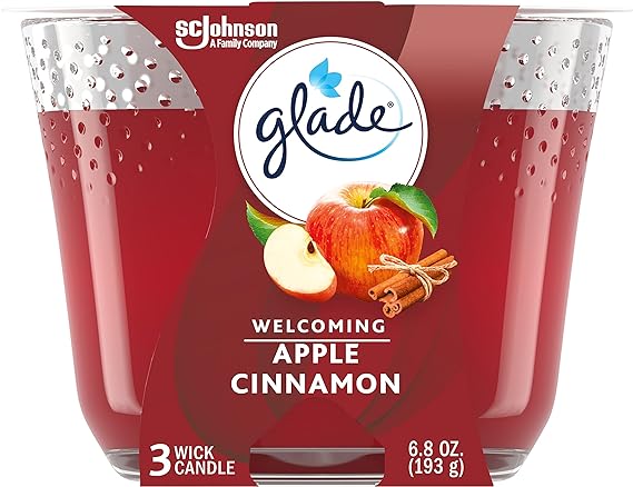 Glade Candle Apple Cinnamon, Fragrance Candle Infused With Essential Oils, Air Freshener Candle, 3-Wick Candle, 6.8 Oz
