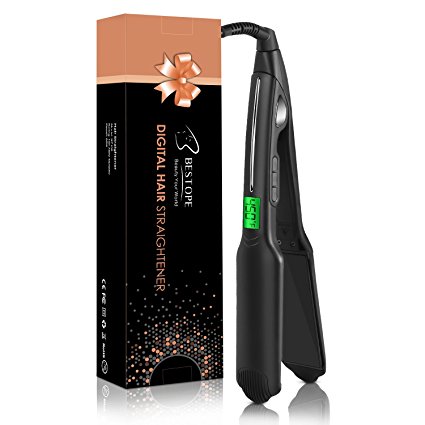 BESTOPE Hair Flat Iron Ceramic Plate Heating Hair Straightener Digital Ionic Straightening Brush with Memory Temperature Button for All Types of Hair(Auto SHut-Off, Temperature Control and Max 450°F) (Upgraded Version)