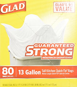 Glad Quick-Tie Tall Kitchen Bags, 13 Gallon , 80 bags