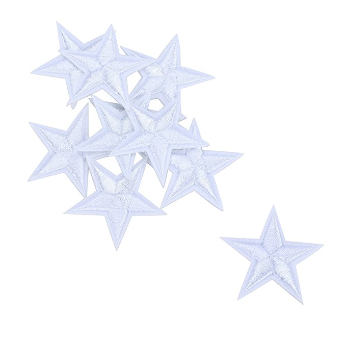 HOUSWEETY 10pcs White Star Embroidered Iron On / Sew On Badge Applique Patch