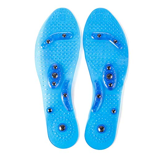 Massaging Insoles,Acupressure Magnetic Massage Foot Therapy Reflexology Pain Relief Shoe Insoles Washable and Cutable 1Pair ( Blue)