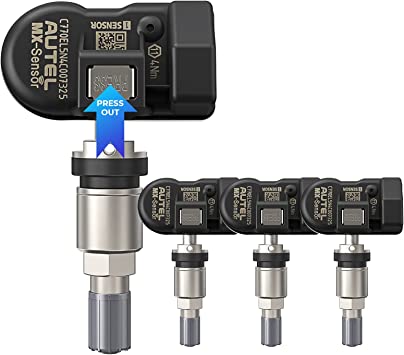 Autel MX-Sensor 2 in 1 (315MHz + 433MHz)(Press-in) 100% Cloneable TPMS Programmable Sensors for Tire Pressure Monitoring System(Metal Valves,Set of 4 Pieces)