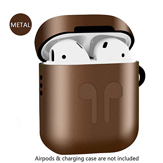 Metal Airpods Case Full Protective Skin Cover Compatible with Apple Airpods 1&2 Wireless Charging Case Accessories Kits (For Airpods 1&2 Standard Version, coffee)