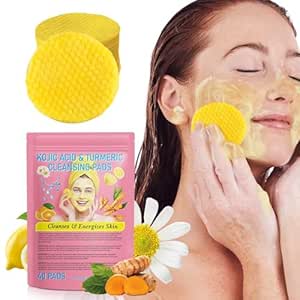 Turmeric Kojic Acid Pads, Kojic Acid Turmeric Cleansing Pads for Face, Turmeric Exfoliating Pads, Natural Turmeric Face Cleansing Pads, Helps Balance Skin Oil, For Pore Cleaning, 40PCS