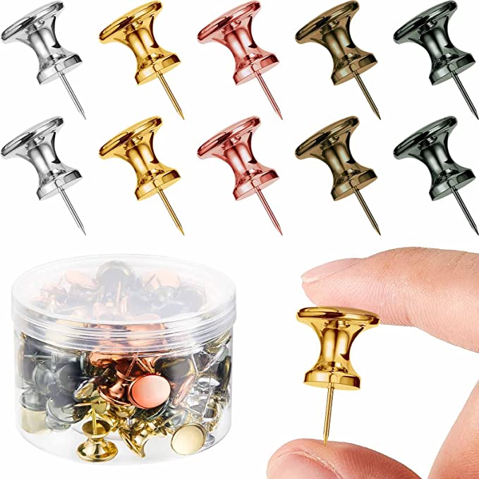 60 Pieces Giant Push Pins Clear Thumb Tacks Steel Point 1 Inch Plastic Heads Pins Marking Pins for Cork Board (Gold, Silver, Bronze, Rose Gold, Gray)