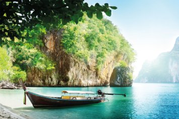 Beach with Boat Wallpaper - Boat in a Bay Wallpaper Paradise - Island Asia XXL Wall Decoration Great ART 82.7 x 55 Inch