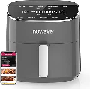 Nuwave Brio Plus Air Fryer 8 Qt, New & Improved, PFAS-FREE, 7 Digital One-Touch Cook Functions that AIR FRY, BAKE, ROAST, DEHYDRATE, TOAST, REHEAT, PREHEAT, 150 Presets, 50°F~400°F, 700/1500/1800W