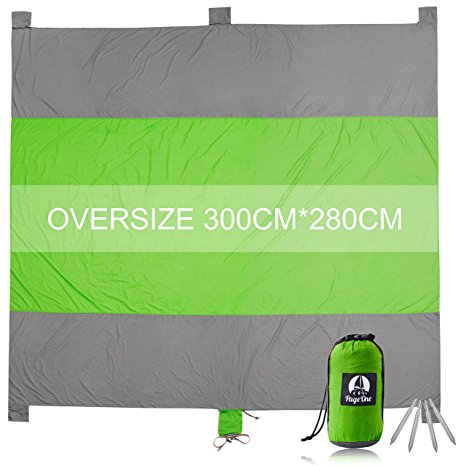 Sand Free Beach Blanket,100% 400T Gird Ripstop Nylon Outdoor Waterproof Picnic Blanket,Oversized 10'X 9' For 7 Adults,Compact-Quick Drying-Lightweight-Durable ,Includes 4 Metal Pegs& 6 Pockets