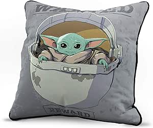 Jay Franco Star Wars The Mandalorian Wanted Reward Decorative Pillow Cover - Throw Pillow Cover Features The Child Baby Yoda Grogu - Kids Super Soft Bedding (Official Star Wars Product)