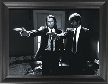 Pulp Fiction John Travolta & Samuel L Jackson Framed 3D Lenticular Movie Poster - 14.5x18.5" - Quentin Tarantino - Unbelievable Life Like Framed 3D Art Picture, Cool Art Deco, Unique Wall Art Décor