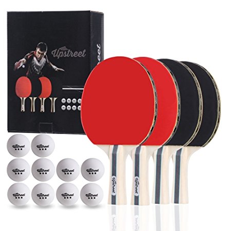 The Upstreet Box Set: 4 Ping Pong Paddles with 3 Star Ping Pong Balls for Table Tennis
