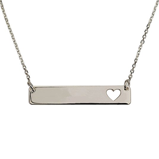 HACOOL Personalized 925 Sterling Silver Bar Name Necklace with Heart Shape Custom Made with Any Names