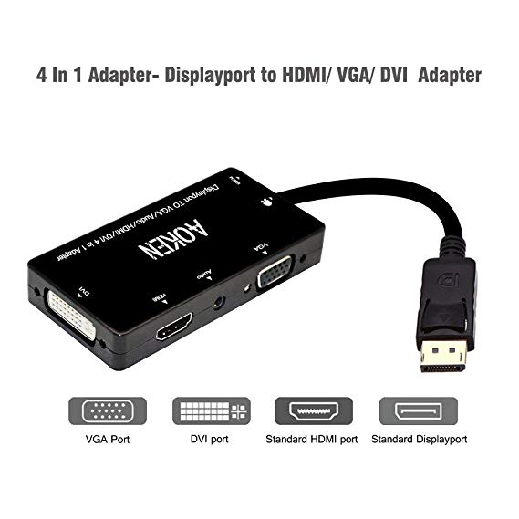 Gold Plated DisplayPort to HDMI/VGA/DVI Male to Female Support Audio 4-in-1 Adapter.