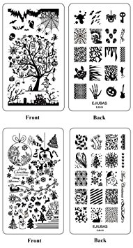 Ejiubas Double-sided New Design Nail Art Stamping Kit Image Plates Holiday Set Christmas Halloween Stamping Plate Collection