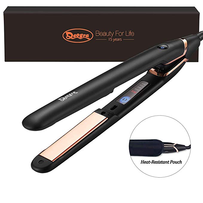 Deogra Professional Hair Straightener and Curler In One - Titanium Flat Iron Salon Heat for all Hair Types - Dual Voltage Travel Straightening Iron Temperature Adjustable - Floating Plate 15s Heat Up