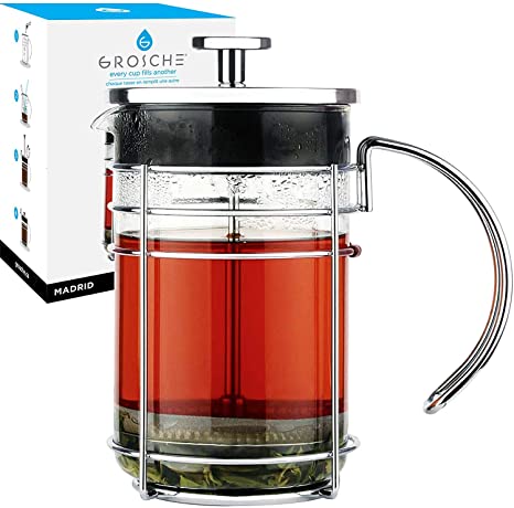 GROSCHE Madrid French Press Coffee Maker, Tea Press Coffee Press 1.0L / 34 oz quality Premium borosilicate glass, stainless steel coffee filter. French Press for coffee or use as a tea press. Premium quality.