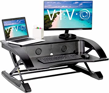 VIVO Black Elegant Height Adjustable 36 inch Standing Desk Converter | Sit Stand Tabletop Dual Monitor and Laptop Riser Workstation (DESK-V000R)