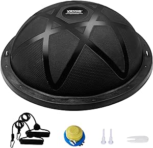 VEVOR Half Exercise Ball Trainer, 23 inch Balance Ball Trainer, 660 lbs Capacity Stability Ball, Yoga Ball with Resistance Bands and Pump, Strength Fitness Ball for Home Gym, Full Body Workouts, Black