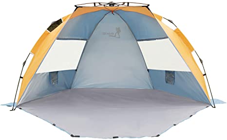 LINKE Beach Tent Sun Shelter, 4 Person Easy Setup Camping Sun Shade Canopy with Carry Bag, XL Size, Orange&Blue