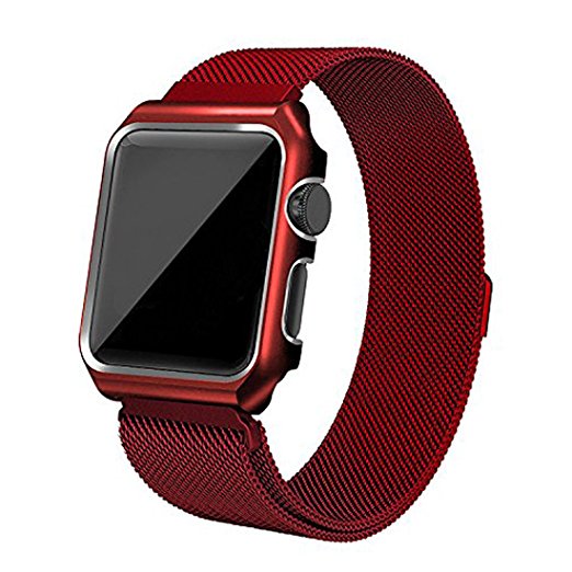 Apple Watch Band, Rerii Magnetic, Milanese, Mesh Stainless Steel, Replacement Band with Metal Protective Case for Apple Watch Series 3 / 2 / 1, Sport & Edition