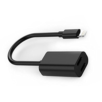 Dual Lightning, Black Double Lightning Adapter Earphones Audio and 8Pin Charger Splitter for iPhone 7 / 7 Plus