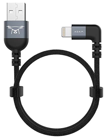 ADAM elements PeAk II Lightning to USB cable for DJI Remote Controller Mavic / Spark / Phantom Series - Black [iPhone & Pad I MFI certified I 30cm long I Nylon & Aluminium I Single 90°]