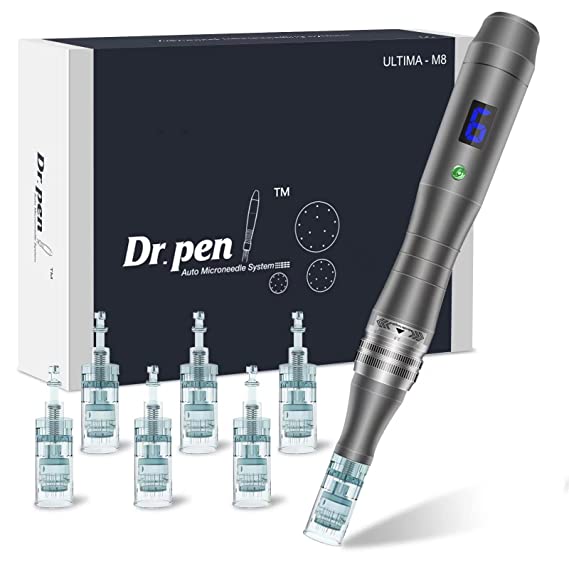 Dr. Pen M8 Microneedling Pen, Dr Pen Ultima M8 Professional Dermapen, Electric Wireless Derma Pen with 6 Replacement Cartridges Skin Care Tool Kit for Face Body