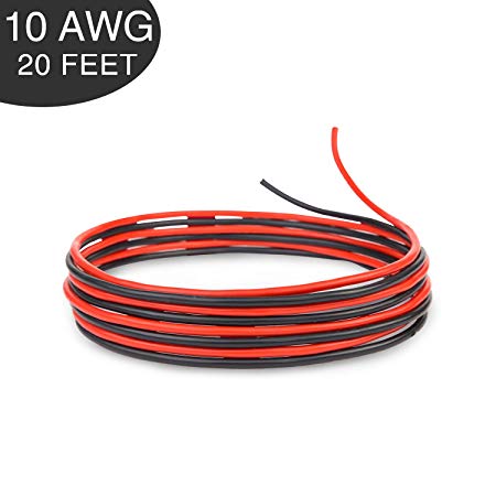 Bryne 10 Gauge Ultra Flexible Silicone Wire 20 Ft [10 Ft Red and 10 Ft Black],1050 Strands 0.08mm of Tinned Copper,High and Low Temperature Resistance -60~200 Degree C (10 AWG, Red&Black)