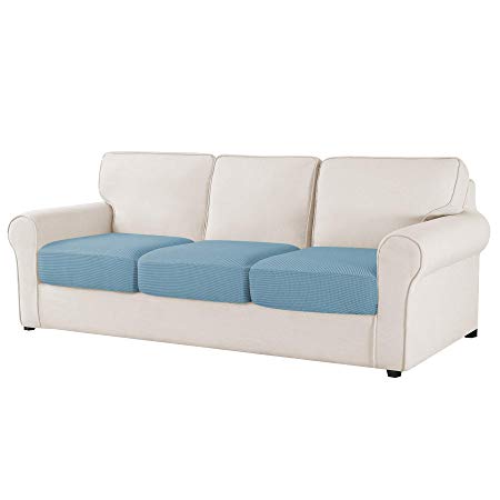 CHUN YI Stretch Couch Cushion Cover Replacement, Fitted Loveseat Sofa Chair Seat Slipcover Furniture Protector, Checks Spandex Jacquard Fabric(3,Smoky Blue), 3