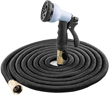 Fasmov 50ft Garden Hose with 8 Functions Sprayer, Expandable Garden Hose Solid Brass Connector (Black)