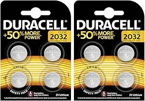 Duracell Piles Bouton au Lithium 2032 de 3 V, Lot de 4 x 2 Blister (Total 8 Piles)