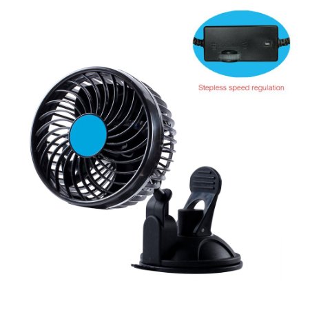ZFLIN Car Fan Vehicle Fan Adjustment Suction Cup Car Auto Cooling Air Fan Powerful Quiet Stepless Speed Change Rotatable 12V Car Fans Summer Cooling Air Circulator (Stepless 4.5" 12V)