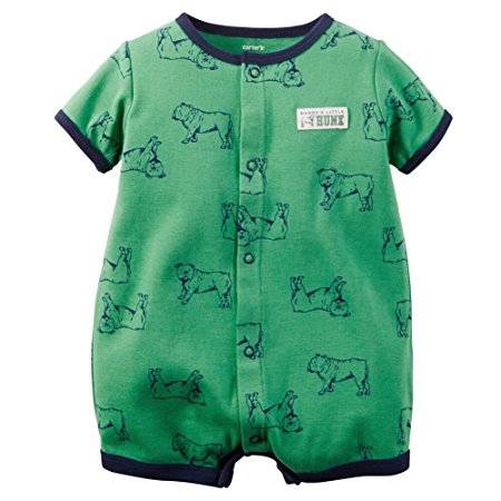 Carters Baby Boys Snap-Up Printed Cotton Romper Green Dogs NB