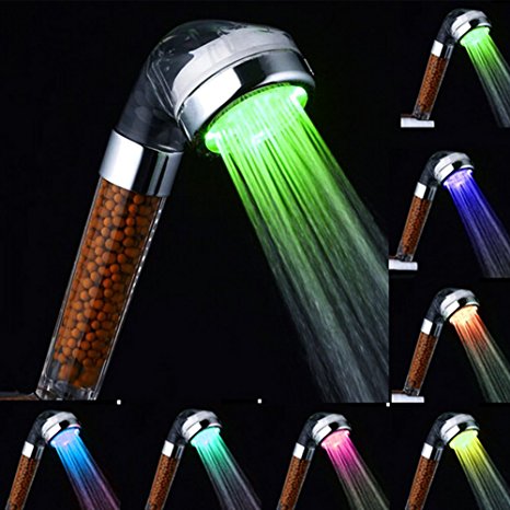 Shower head filter help Rejuvenate Skin Dry and Hair Loss! Bathroom Showerhead Led Multicolor 7 Colors Gradual Changing Handheld sprinkler, Spray Water Saving Ionic shower nozzle, Easy Install.