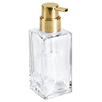 InterDesign Casilla Glass Foaming Soap Dispenser Pump for Kitchen, Bathroom Countertop and Vanities - Clear/Soft Brass