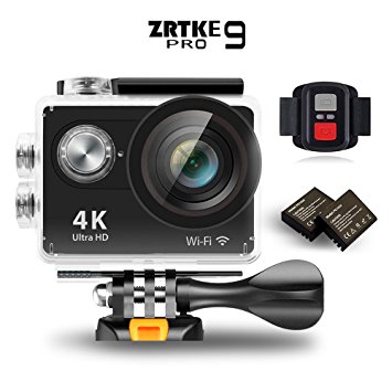 Sports Action Camera , ZRTKE 4K Ultra HD WIFI Waterproof Camcorder 12MP 170 Wide Angle Lens includes 2 rechargeable batteries and Accessory Kit