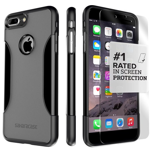 iPhone 7 Plus Case, (Black Gray) SaharaCase Protective Kit Bundle with [ZeroDamage Tempered Glass Screen Protector] Rugged Protection Anti-Slip Grip [Shockproof Bumper] Slim Fit - Black Gray