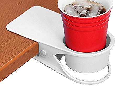 YOY 2 Piece Home Office Table Desk Side Huge Clip Water Drink Beverage Soda Coffee Mug Holder Cup Saucer Design, White
