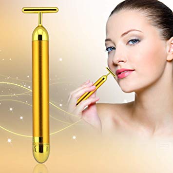 24k Golden Energy Beauty Bar Pulse Face Massager, T-shape vibration Massager, lastest Beauty Tool anti Wrinkles